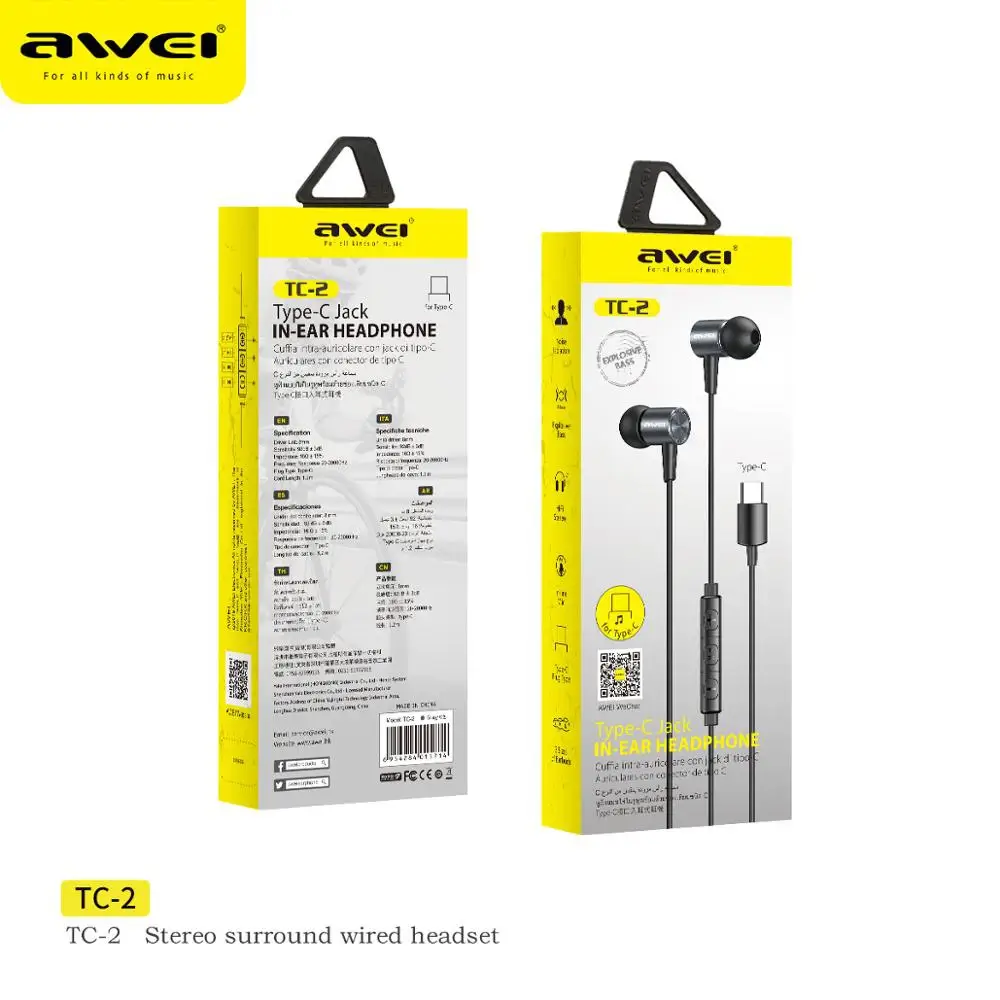ecouteurs filaires "tc 2" type c awei
