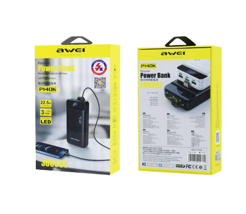 power bank 30 000 mah p140k awei