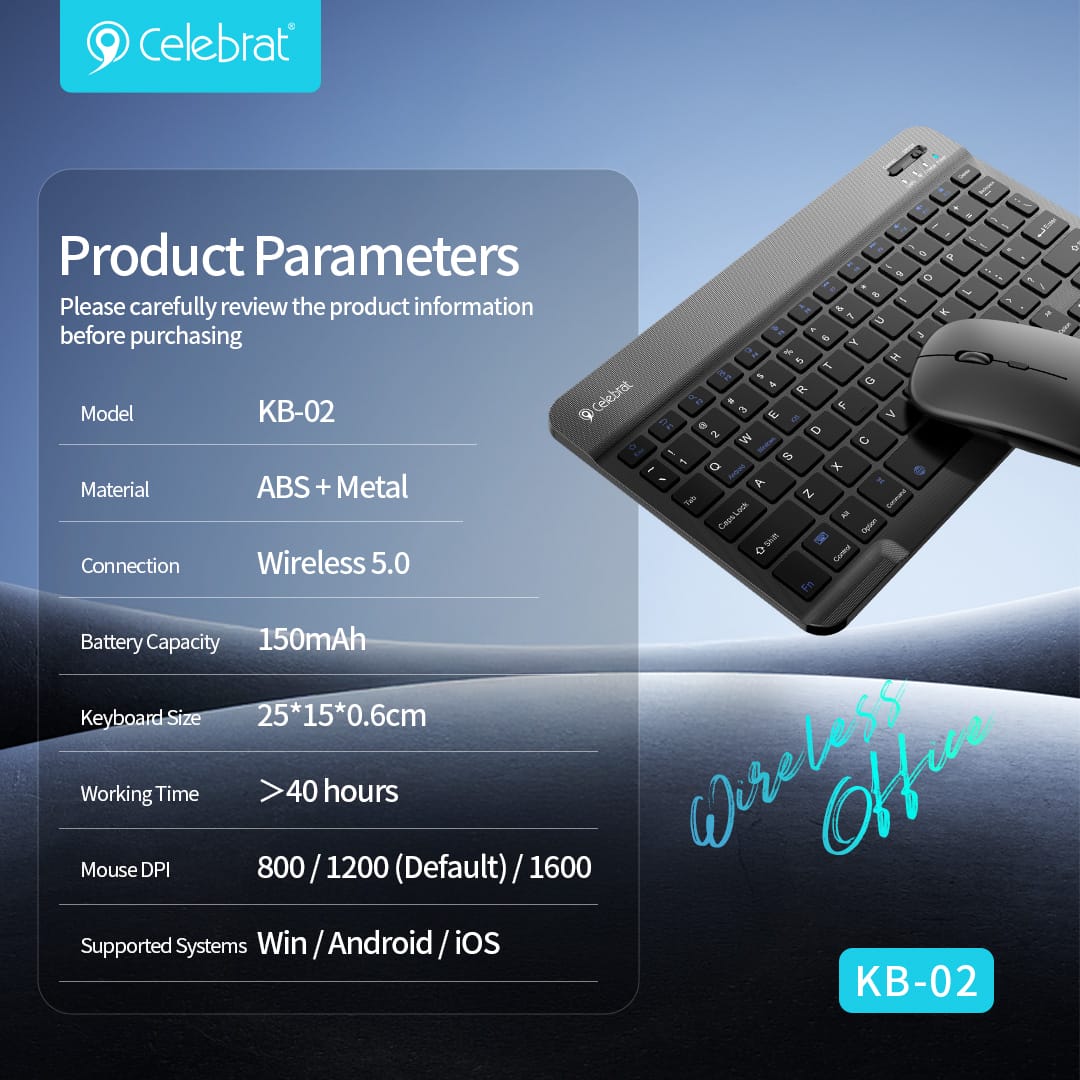 Clavier et souris Bluetooth KB-02 Celebrat – Image 2