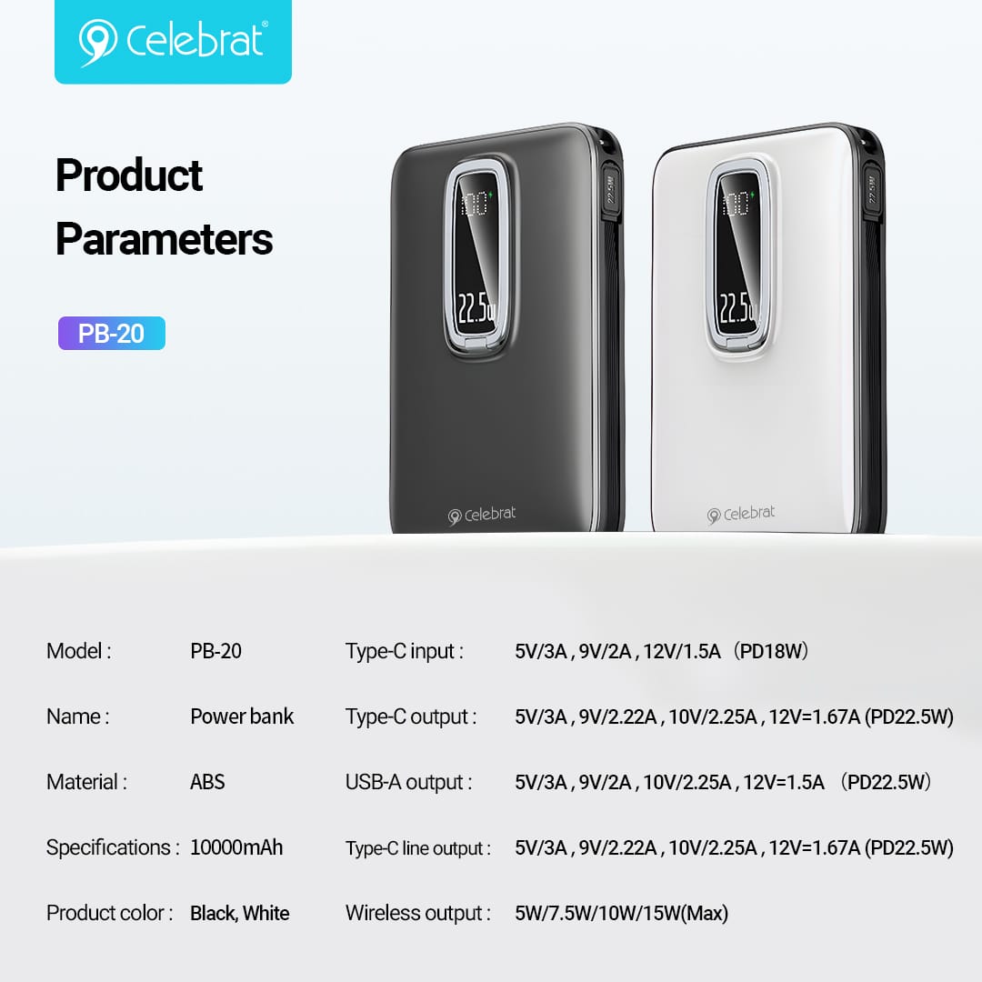Power Bank Sans Fil & Filaire avec Support 10000mAh PB-20 Celebrat – Image 10