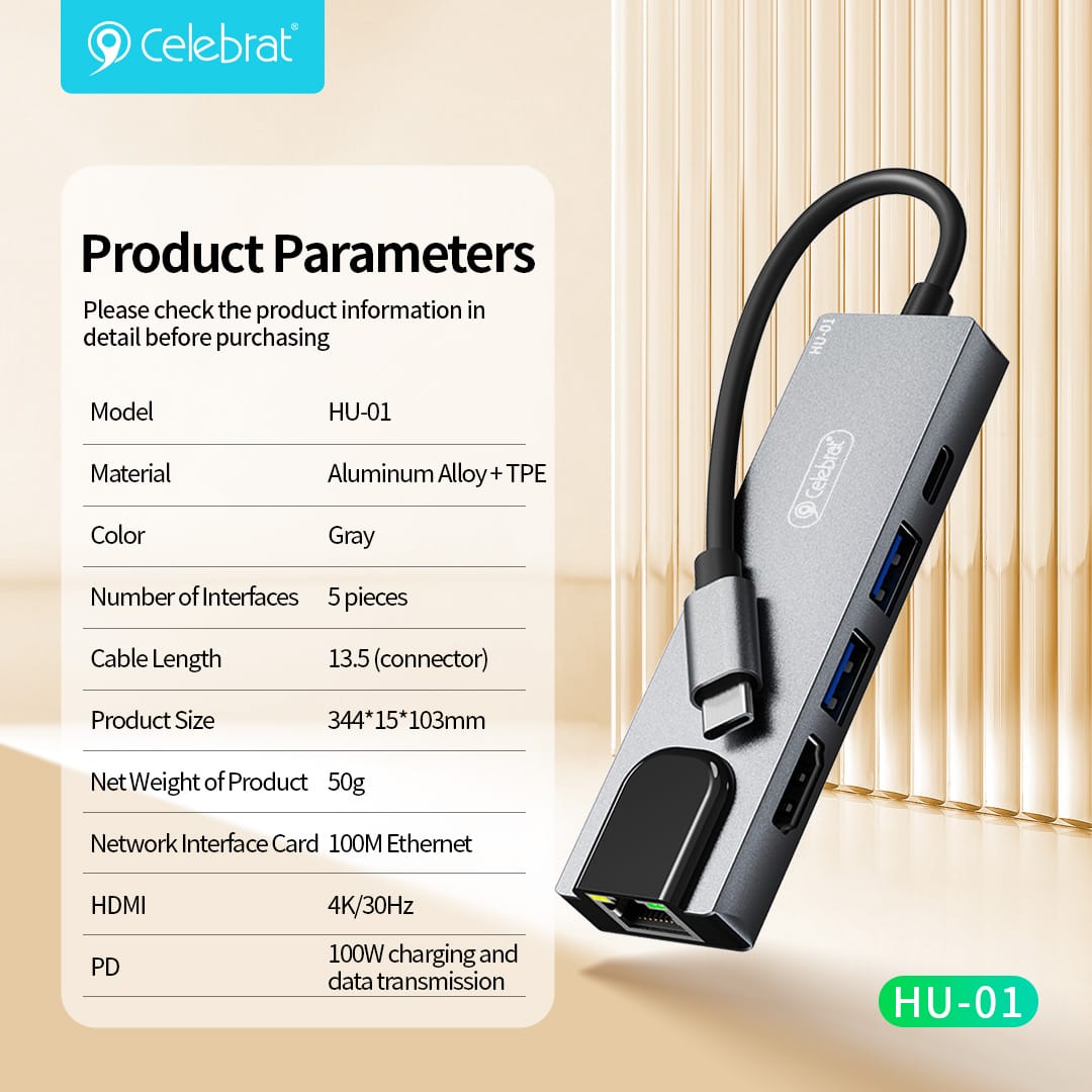Hub USB-C 5 en 1 HU-01 Celebrat