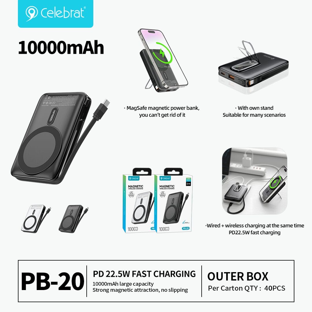 Power Bank Sans Fil & Filaire avec Support 10000mAh PB-20 Celebrat – Image 2